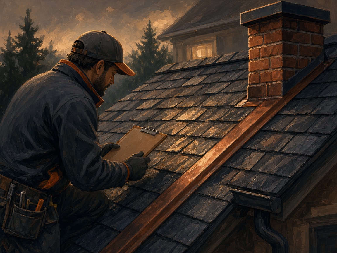 Illustration of a roof inspection checklist on a home